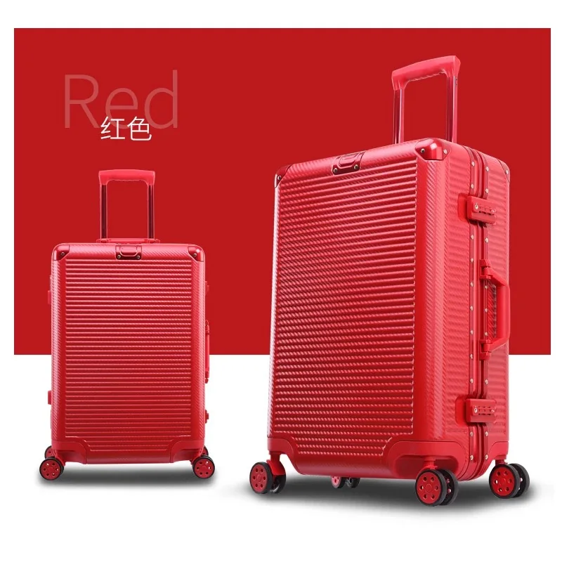 Новая модная Скалка багажа Спиннер дорожная сумка с колесиками студенческий пароль 24 посадочная сумка багажник для мужчин и женщин Алюминиевая Рама чемодан - Цвет: red