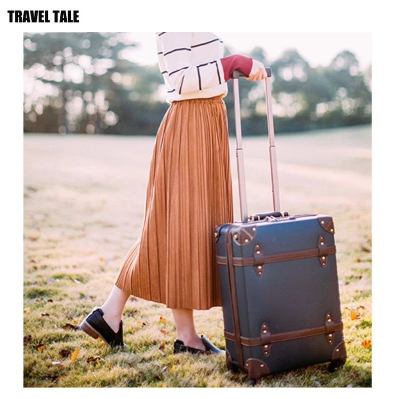 TRAVEL TALE women 20" inch carry on retro rolling luggage spinner leather travel suitcase with wheel