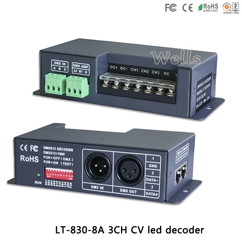 

LT-830-8A DC5V-24V DMX-PWM CV RGB Controller Dimmer Drive 3CH 8A RDM DMX512 signal LED Decoder For LED Strip light lamps