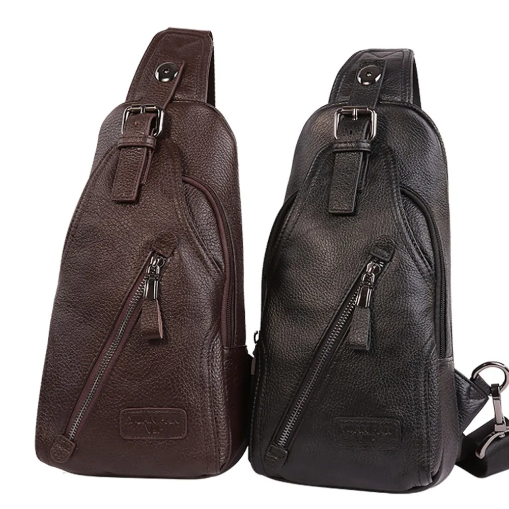 

Men Genuine Leather Cowhide fashion Travel Chest Pack Sling Back Pack Riding Cross Body Messenger Single Shoulder Bag