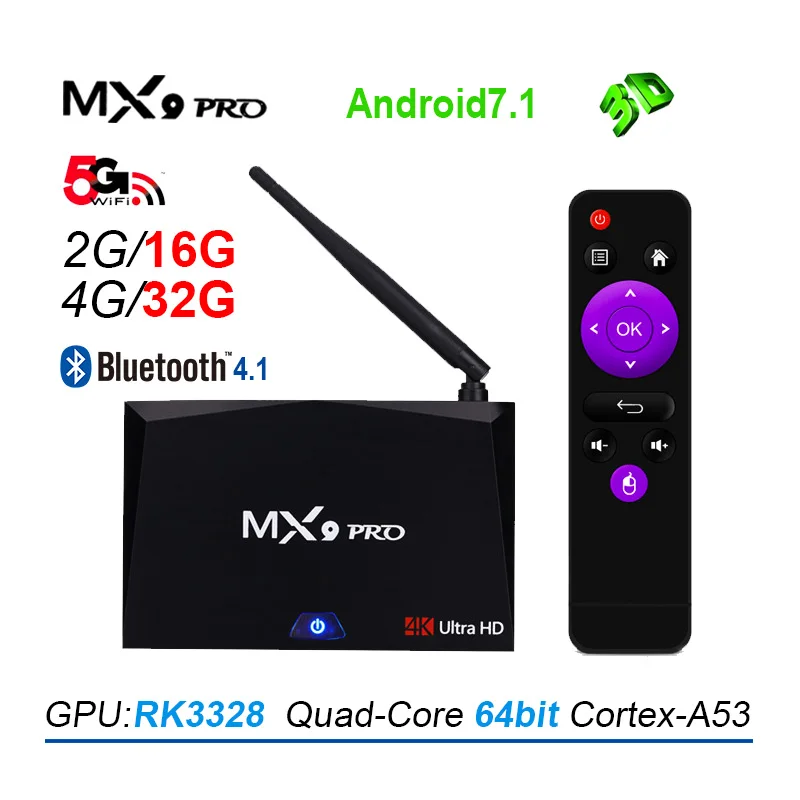 

New MX9 Pro Smart TV Box Android 7.1 RK3328 Quad Core 4GB 32GB WiFi Bluetooth 4.1 4K H.265 USB 3.0 VP9 HDR Media Player PK X92