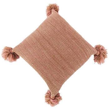 

45x45Cm Cotton Jacquard Knitted Pillowcase Grey Geometric Pattern Pillow Cover Tassel Backrest Soft