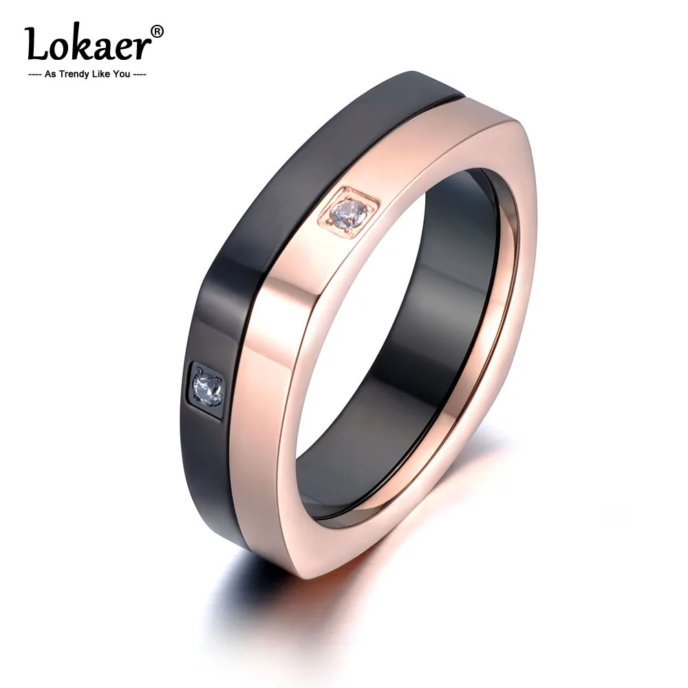 

Lokaer OL Design CZ Crystal Stainless Steel Spinner Ring Rose Gold/Black Anniversary Wedding Rings For Women Girl Jewelry R19012