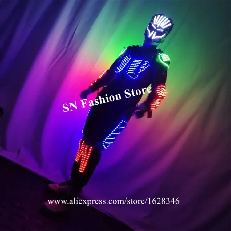 P46 Party wears led robot men suit dj stage wears show led costumes proom armor outfit colorful luminous clothing disco mask led