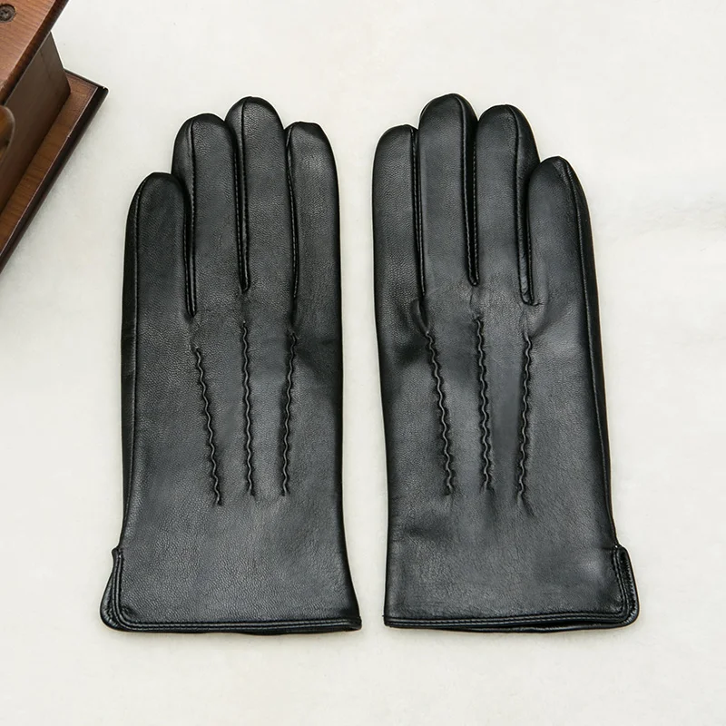 Klss Brand Genuine Leather Men Gloves Autumn Winter Warm Thicken High Quality Goatskin Glove Comfortable Casual J54