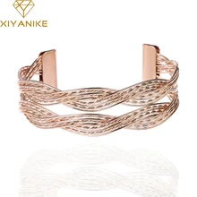 Новая мода сплав вязаный крученый Металл ротанга Женский широкий тканый браслет женские браслеты-каффы черный браслет из натуральной кожи XY-B16