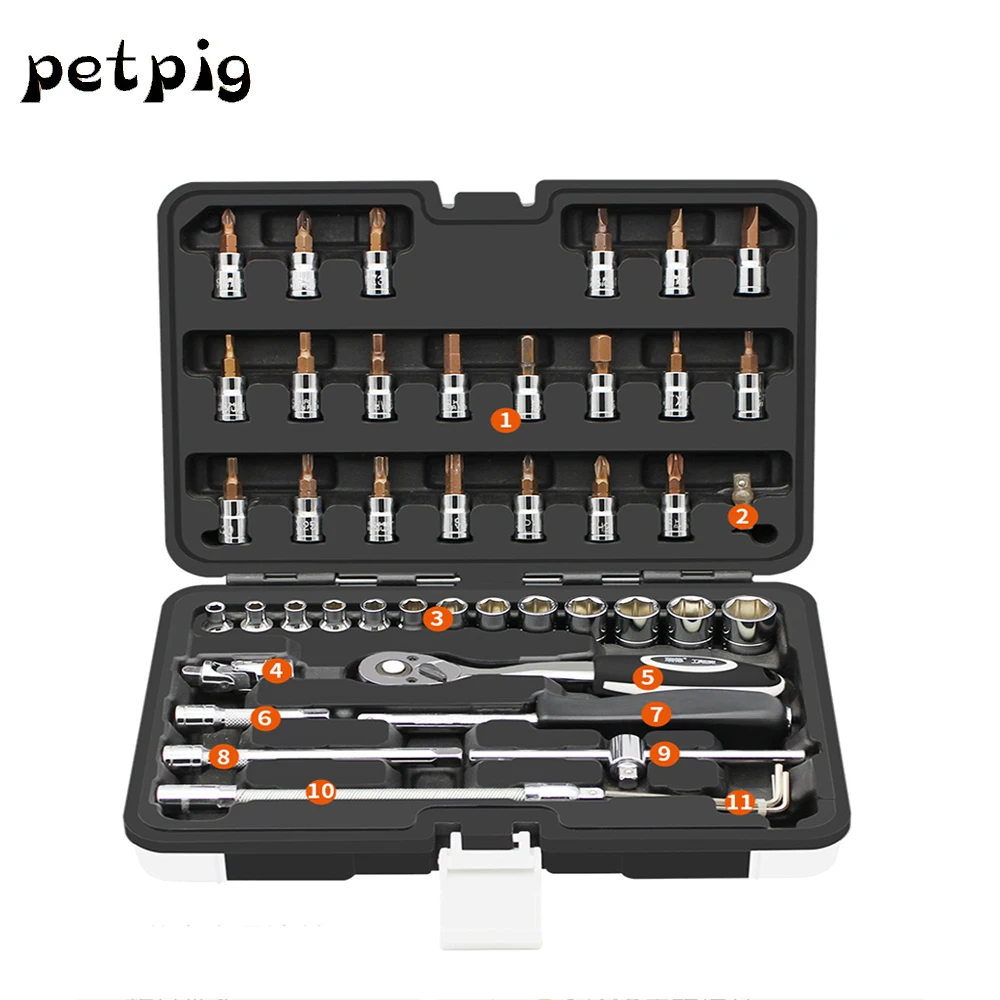 

Petpig Hand Tool Set Socket Wrench Household Tool Auto Repair Mixed Combination Package Multitool Car Repair Tool Set