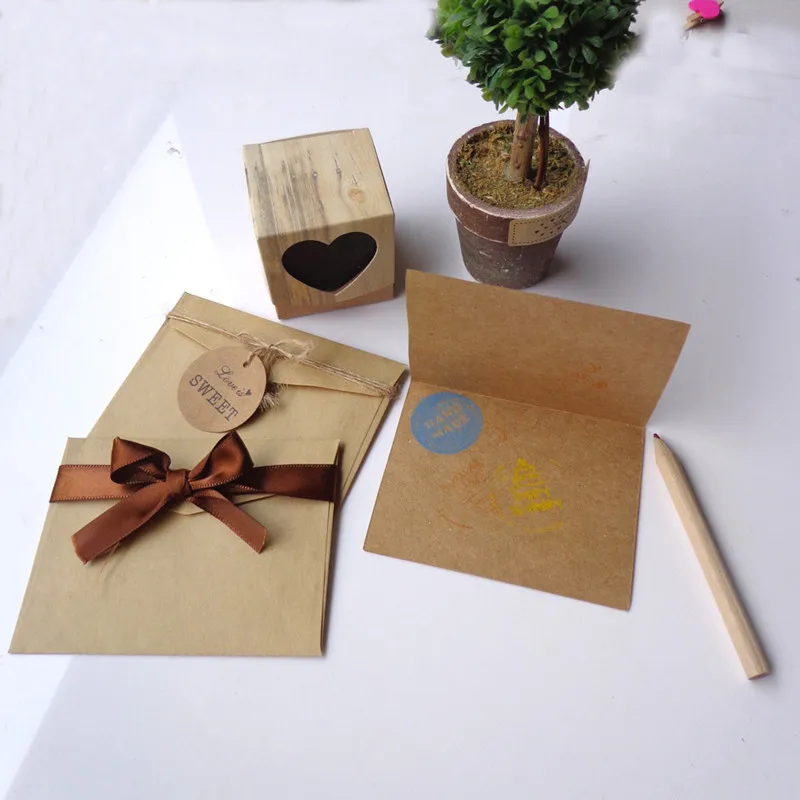  6pcs Vintage Kraft Paper Birthday Card Kids Gifts Greeting Card with Envelope Sticker Thank You Car - 33025397682
