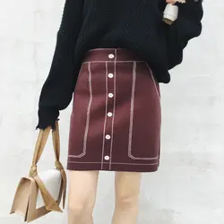 2018 новые модные женские туфли короткая юбка Высокая Талия S супер пакет ягодицы ребенка юбки черный, красный Вино 3655