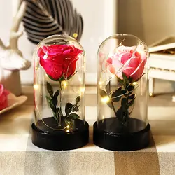 Искусственные розы ветка стеклянная ваза настольная лампа светодиодный светильник Романтический День Святого Валентина подарок на день