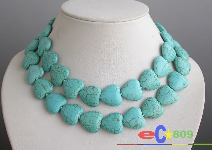

wholesale 33" 20MM blue carve heart turquoise BEAD NECKLACE