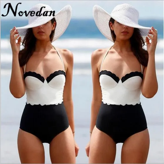 Женский купальник Цельный женский сексуальный цельный белого и черного цвета