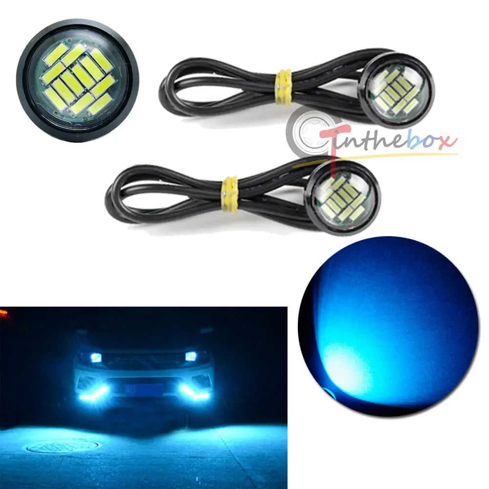 

2PCS 23MM Ice Blue 12 4014-SMD LED Eagle Eye Motorcycle Car Parking Fog Backup Light DRL Lamp