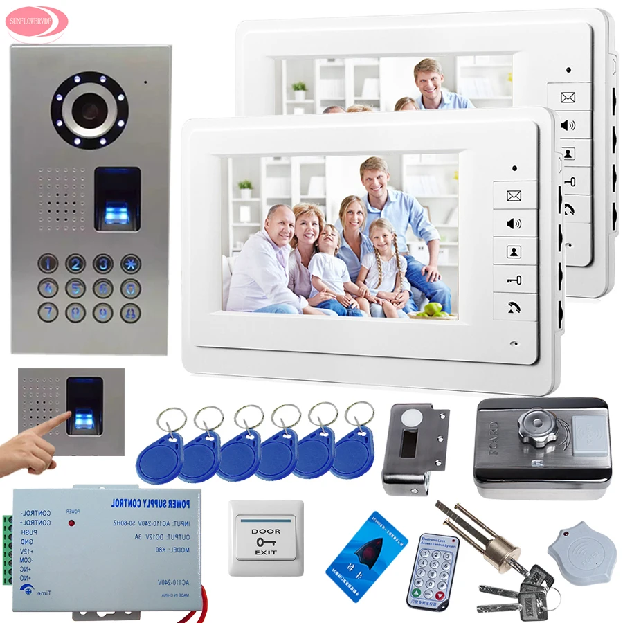 

7'' Video Intercom System Camera Door Bell IP65 Waterproof Fingerprint Rfid Electric Door Lock Apartment Video Intercom doorbell