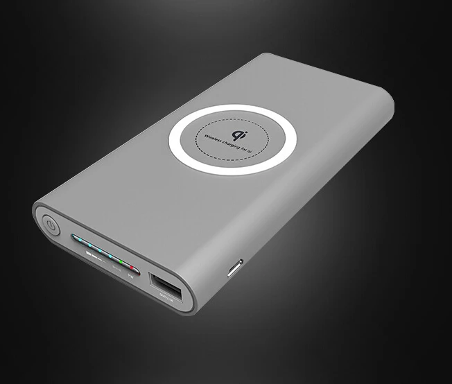 Qi Беспроводное зарядное устройство power Bank 10000 мАч для мобильных телефонов iPhone samsung портативное зарядное устройство для мобильных телефонов - Цвет: Grey