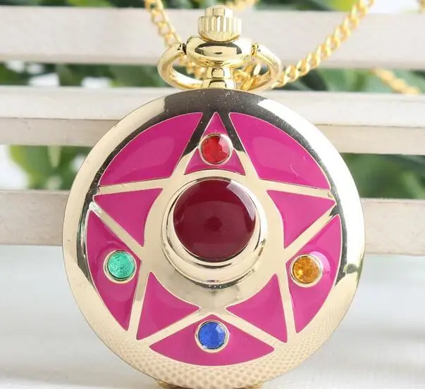 

NEW Luxury Golden Fashion Sailor Moon Anime Cartoons Quartz Pocket Watch Analog Pendant Necklace Girl Womens Watches Gift