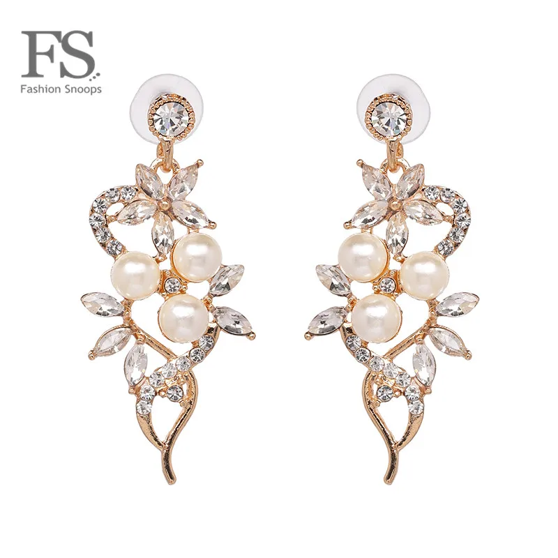 

FASHIONSNOOPS Elegant Simulated Pearl Long Drop Earrings for Women Girl Wedding Flower Maxi Statement Dangle Earring Jewelry