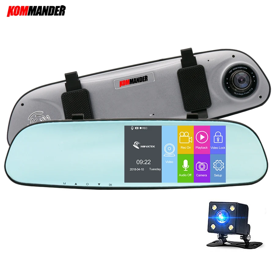 

Kommander Vehicle mounted DVR 1080P 5 inch touch screen high definition dual lens traffic recorder rearview mirror with night vi