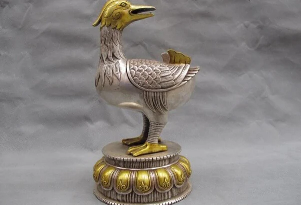 

Collectible bronze lion statue S0985 Chinese buddhism folk white bronze silver MANDARINA DUCK incense burner censer (B0413)