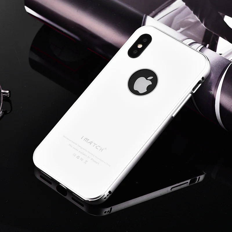 iMatch Aviation Aluminum Alloy Metal Bumper Tempered Glass Back Cover Case for Apple iPhone X