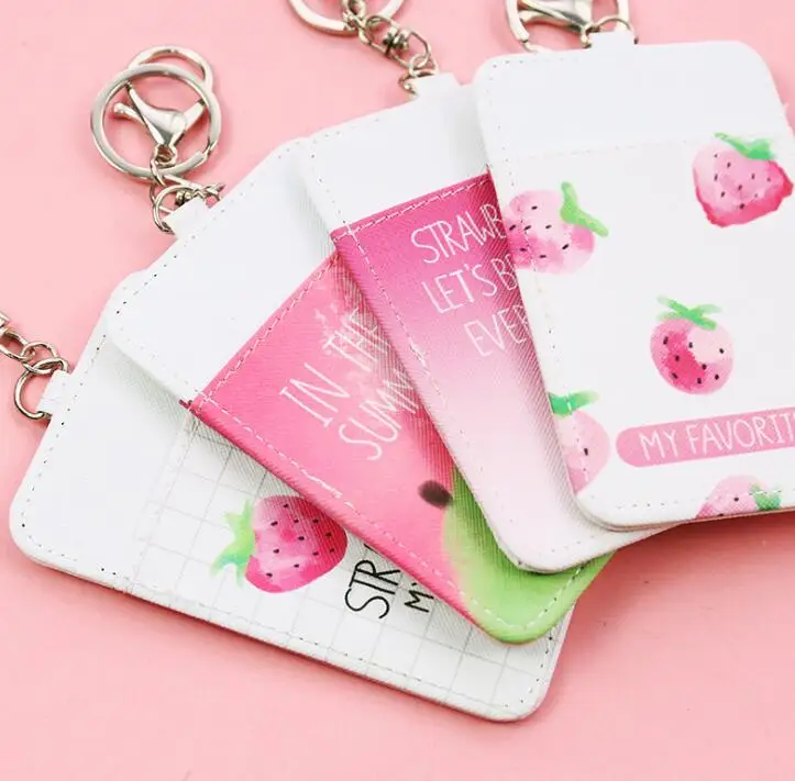 

Cartoon Fruit Card Holder PU Leather Card Case with Key Chain