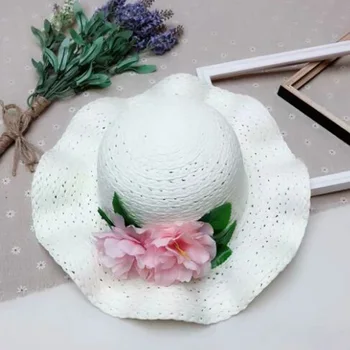 

Europe America Lala Grass Falbala Parent-child Straw Hat Spring Summer Camellia Sun Hat For Women And Girl Brand Caps 8706