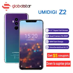 UMIDIGI Z2 4G Android 8,1 сотовых телефонов 6,2 "MT6763 Helio P23 4 ядра 6 ГБ Оперативная память 6 4G B Встроенная память 4 камеры 16.0MP + 8.0MP Face ID смартфон