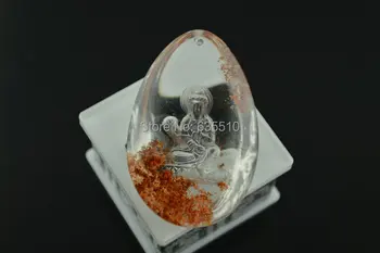 

1pc Natural Rock Crystal Yellow Red Inclusion Goast Quartz Stone Guanyin Pendants Back Carved Buddha Fashion Woman Jewelry