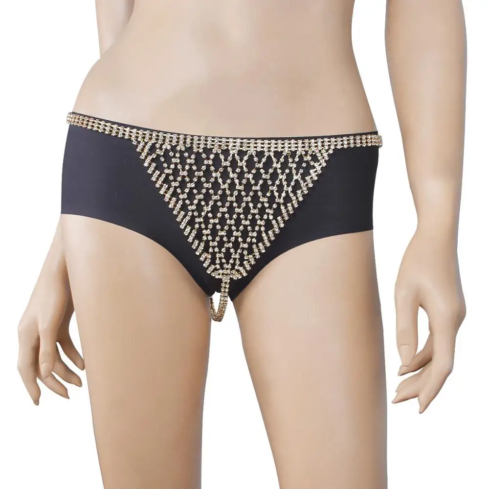 Gold panties Стильные женские блестящие Кристальные стразы, сетчатый бюстгальтер для тела, бикини, костюм, сексуальное очарование, женские прозрачные трусики, грудь, цепь, ювелирное изделие - Окраска металла: Gold panties