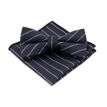 Темно-синий полосатый джентльменский Регулируемый неформальный галстук-бабочка Hanky набор шейный платок, носовой платок бабочка Карманный квадратный