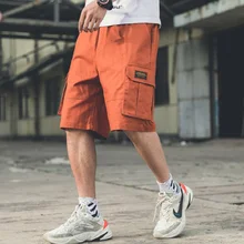 Оснастка пять брюки Мужская мода Дикий сплошной цвет Лето Harajuku стиль повседневные свободные брюки спортивные Прямые Пять Брюки