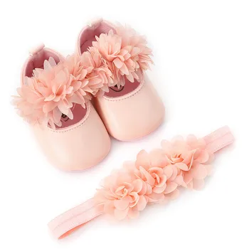 

2019 Girl Flower Leather Fashion Toddler First Walkers Kid Shoes+1PC Hairband