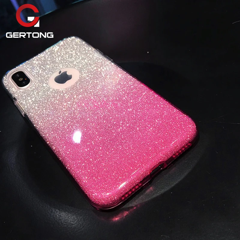 

GerTong Glitter Phone Case For iPhone XS X 7 8 S 6 6S Plus Bling Gradient TPU Case Silicone PC Cover Shining Cases Conque