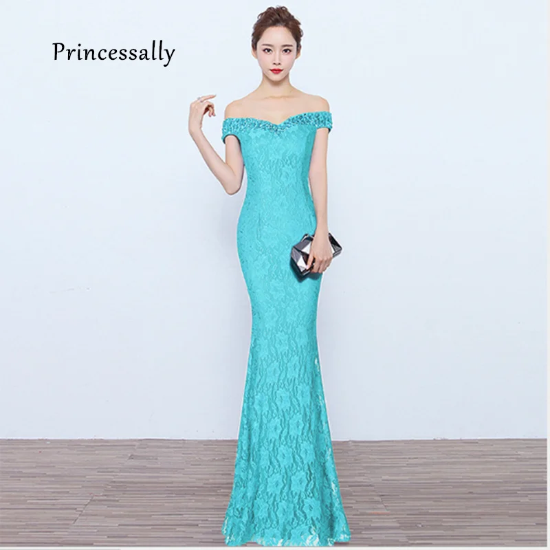 Новинка; кружевное вечернее платье русалки; бирюзовое платье с открытыми плечами и бисером; Vestido Cerimonia Robe De Soiree; длинное вечернее платье;
