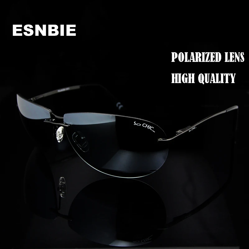 

ESNBIE New High Quality Mens Oversized Rimless Sunglasses Polarized Sun Glasses for Men Driving Glasses Eyewear