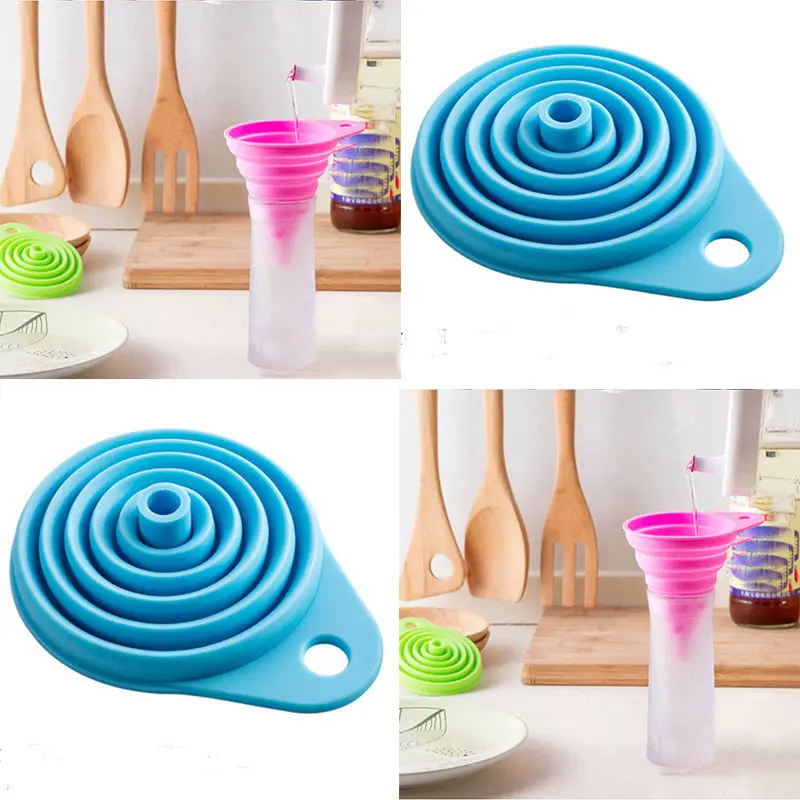 

1pc Practical Candy Color Domestic Food-grade Silicone Folding Telescopic Long Neck Funnel Small Funnel