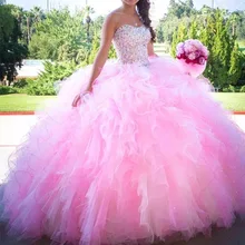 Розовое Бальное платье бальные платья Милая Vestidos 15 anos de Princesa Пышная юбка блеск с кристаллами для платья для выпускного дебютанта платье