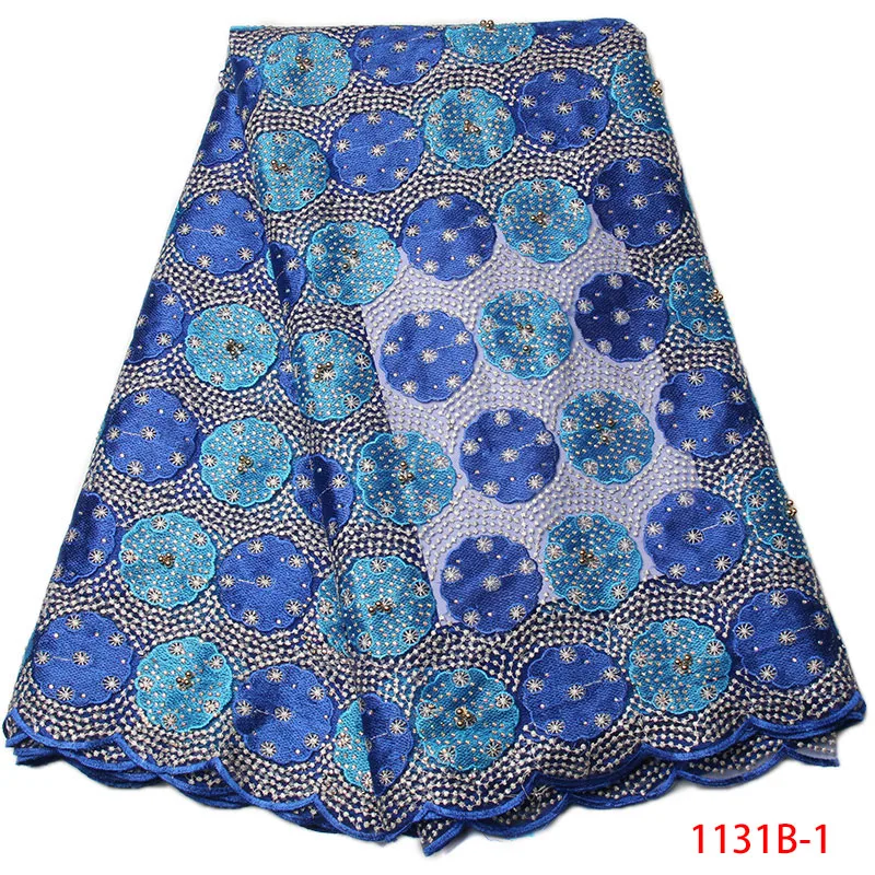 

Nigeria Embroidered Wedding Blue African Lace Fabric 2017 High Quality Lace With Stones and Beads French Net Dress NA1131B-1
