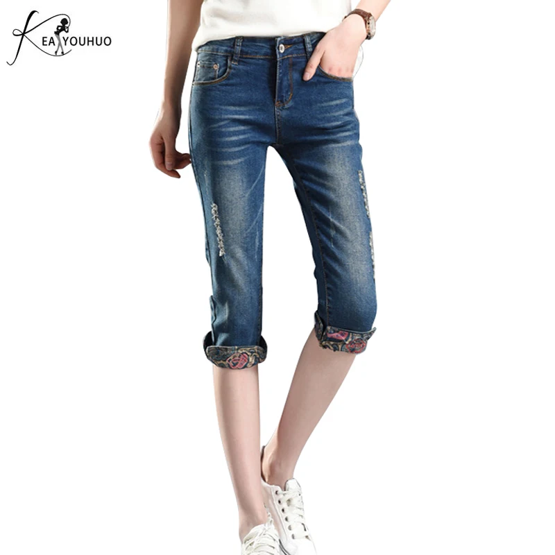 

2018 Summer Denim Shorts For Women Boyfriend Jeans Female With High Waist Skinny Jeans Woman Knee Length Pants Slim Jean Femme