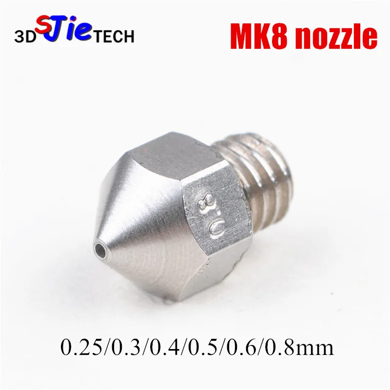 

1pc MK8 Extruder stainless steel/brass TC4 nozzle M6 0.25/0.3/0.4/0.5/0.6/0.8mm For Creality CR-10 Ender Makebot Anet 3D printer