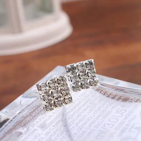 

Heat Sell Product Fully-jewelled Square Temperament Ear Nail korean Earrings silver 925 jewelry pendientes mujer FEN706 weij