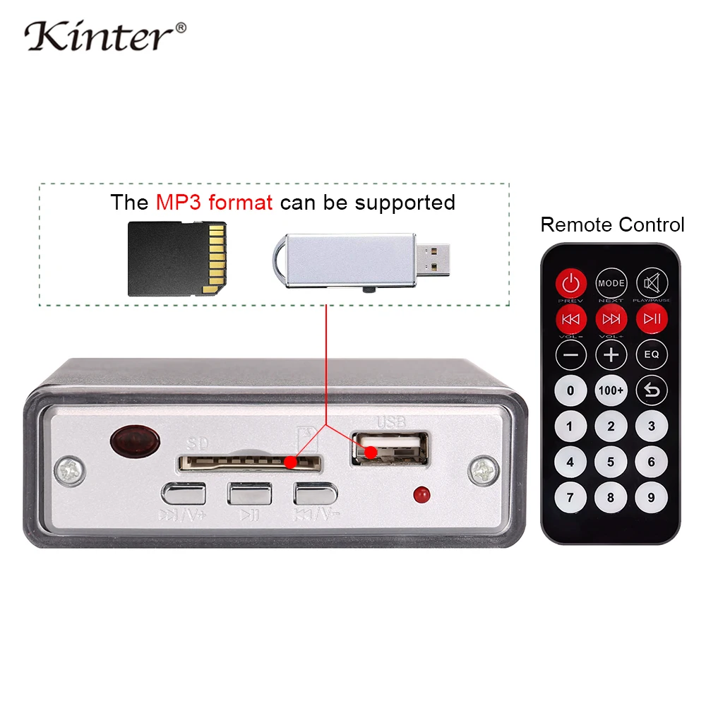 

Kinter A2 Hifi Pre Amplifier DC 12V Support USB SD Card Input Remote Volume Controller Connect Active Speaker Or Headphone