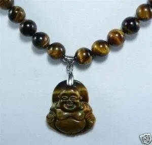 

Hot sell Noble- FREE SHIPPING>>>@@ Genuine Tigereye Smile Buddha Pendant Necklace 18