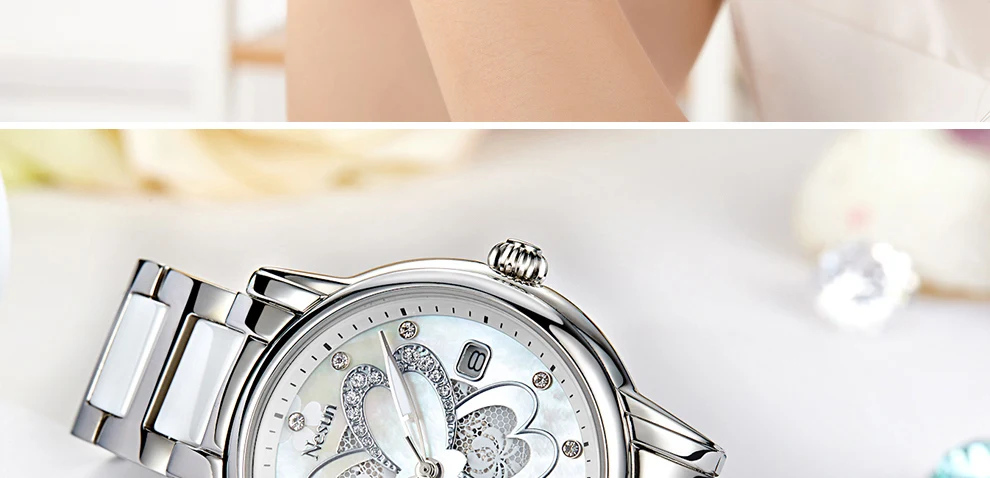 Nesun женские креативные Модные Роскошные Топ Брендовые Часы женские водонепроницаемые аналоговые кварцевые наручные часы со стразами Relogio Feminino