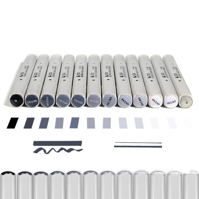 STA 12 Cool Grey Colors Art Markers Grayscale Artist Dual Head Markers