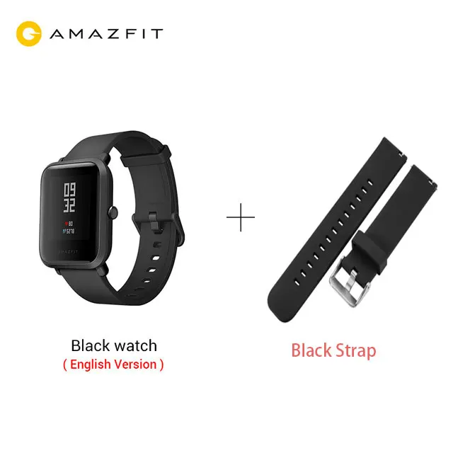 Умные часы Huami Amazfit Bip, глобальная версия, gps, Gloness, умные часы, умные часы, 45 дней в режиме ожидания для телефона MI8 IOS - Цвет: Black black strap