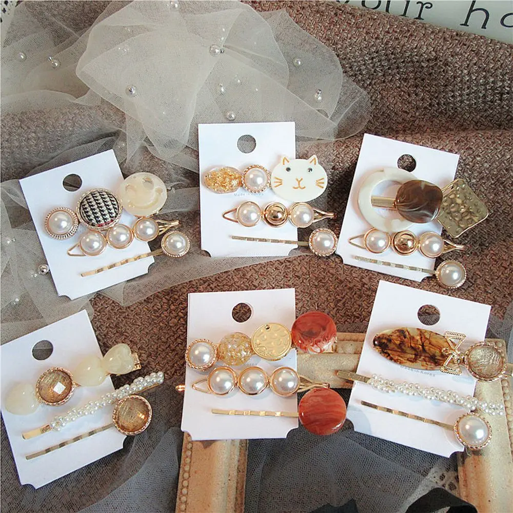 

3Pcs/Set Pearl Metal Hair Clip Hairband Comb Smile Cat Barrette Hairpin Headdress Accessories Beauty Styling Tools dropship