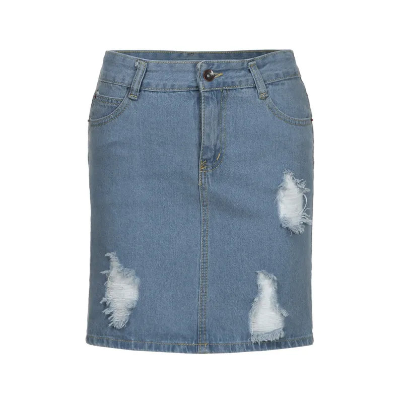 New Fashion 2018 Summer style skirts womens casual Denim Jeans Solid Hole Button Short Skirt Femme mini skirt Saia Y10#N (5)