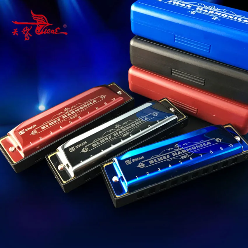 

Swan 10 Holes Diatonic Blues Harp C Key Harmonica Mouth Organ Wind Musical Instrument Beginners Gifts Kids Adult Red Blue Silver