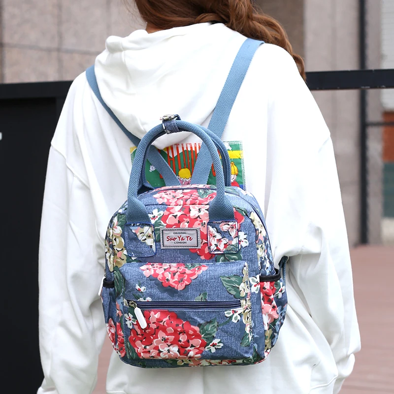 

2018 New Women Bag Softback Double Shoulder Bag Designer Floral Backpacks High Quality Nylon Female Small MINI Flowers Backpack